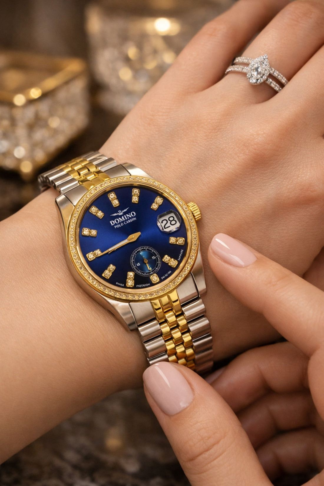 Domino Polo Cardin Luxury Blue Dial Two-Tone