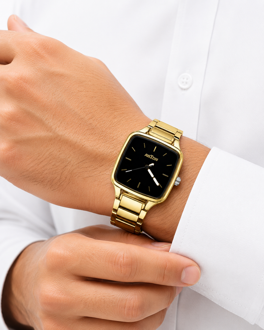 ASTON Royale Square Gold Luxury Quartz Watch for Men