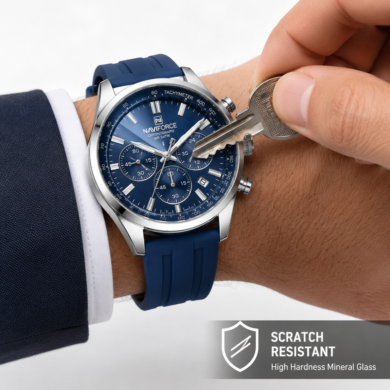 NAVIFORCE Blue Dial Chronograph Men's Watch with Silicone Strap