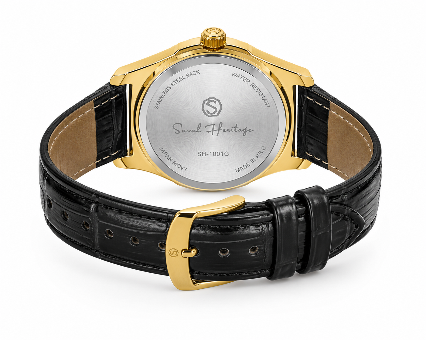 Saval Heritage Premium Men's Watch – Gold & Black Leather