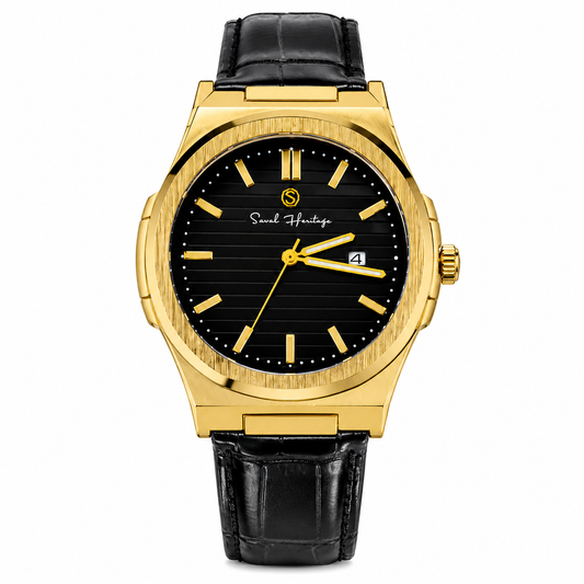 Saval Heritage Premium Men's Watch – Gold & Black Leather