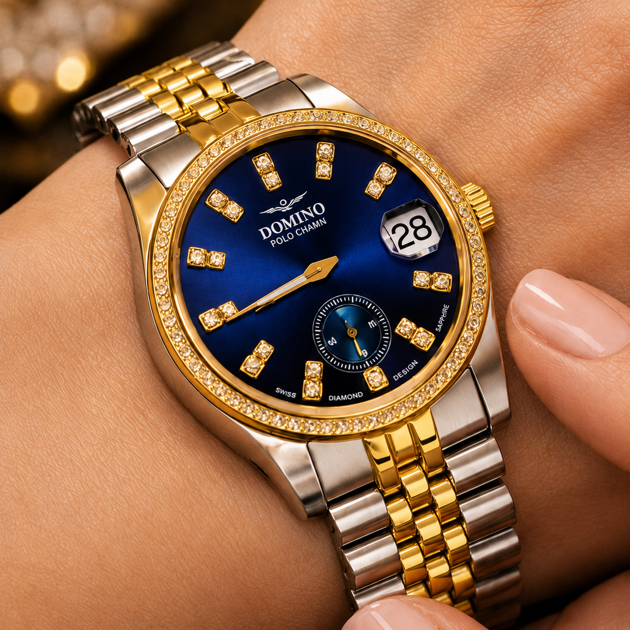 Domino Polo Cardin Luxury Blue Dial Two-Tone